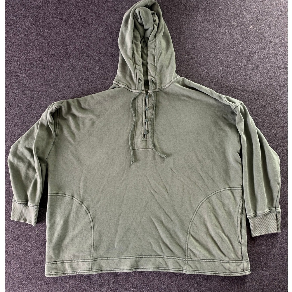 Aerie Oversized French Terry Hoodie Olive Green XL Relaxed Fit Sweatshirt